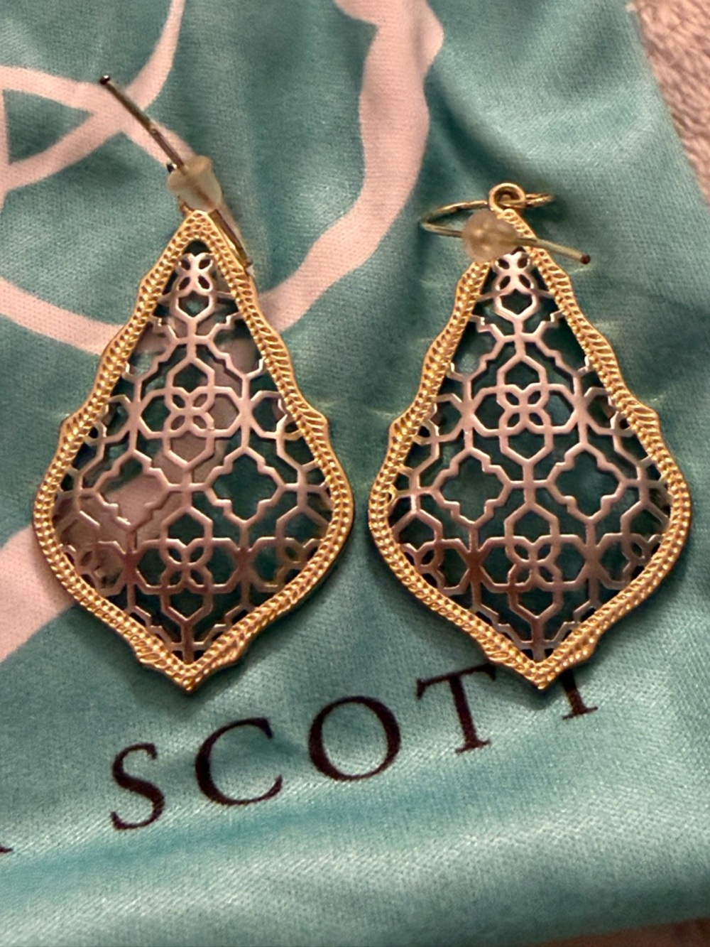 Kendra Scott Adair Earrings Gold Silver tone filigree drop Larger Size